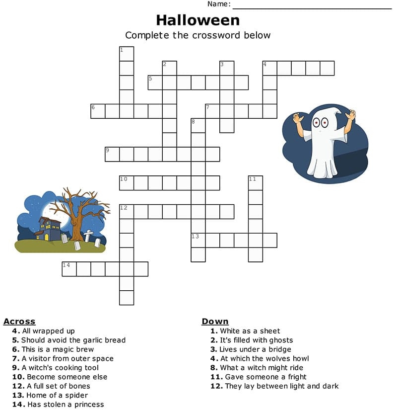 Printable Halloween Crossword Puzzle Easy Free Download And Print For 