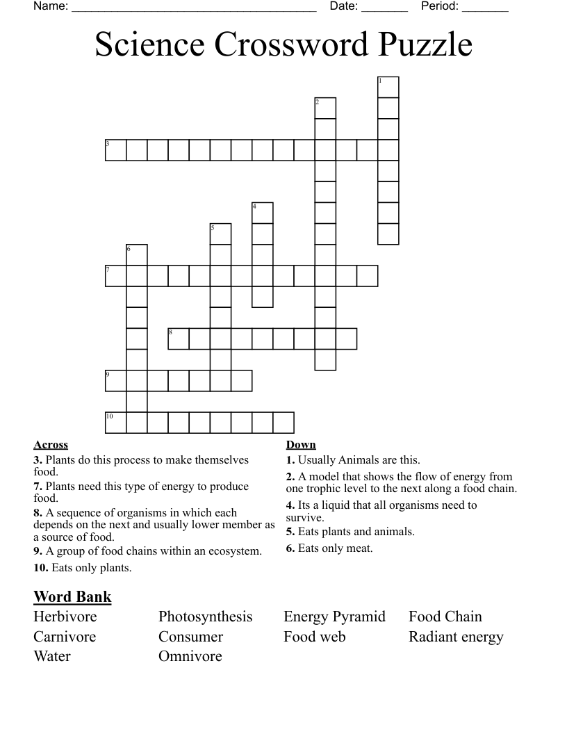 Printable Science Crossword Puzzles Printable Coloring Free