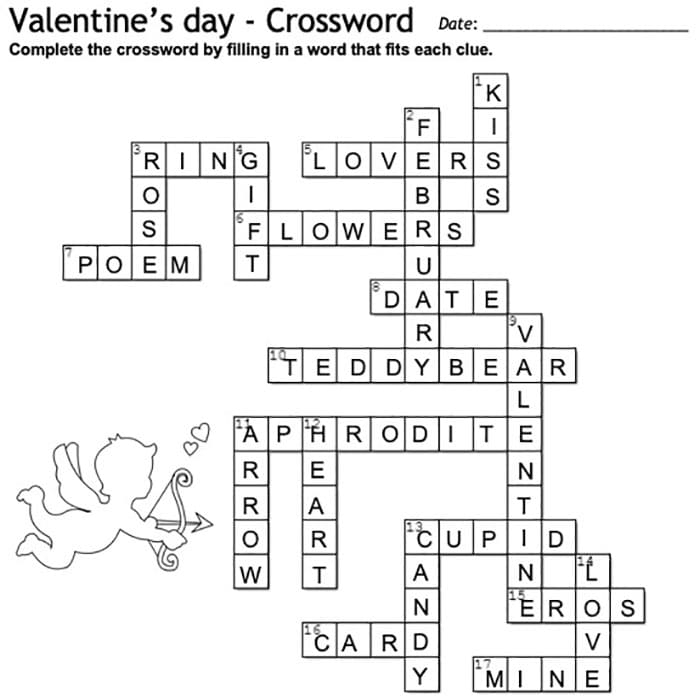 Printable Valentine Crossword Puzzles With Answers Free Download And 