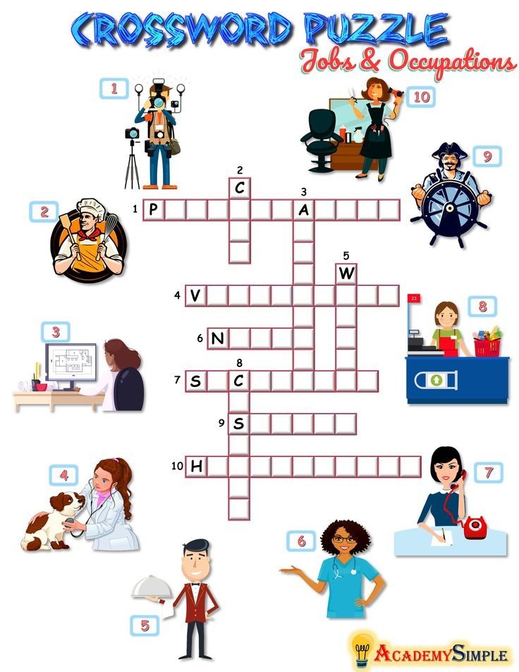 Words And Vocabulary Worksheet Crossword Puzzle Jobs And Occupations 